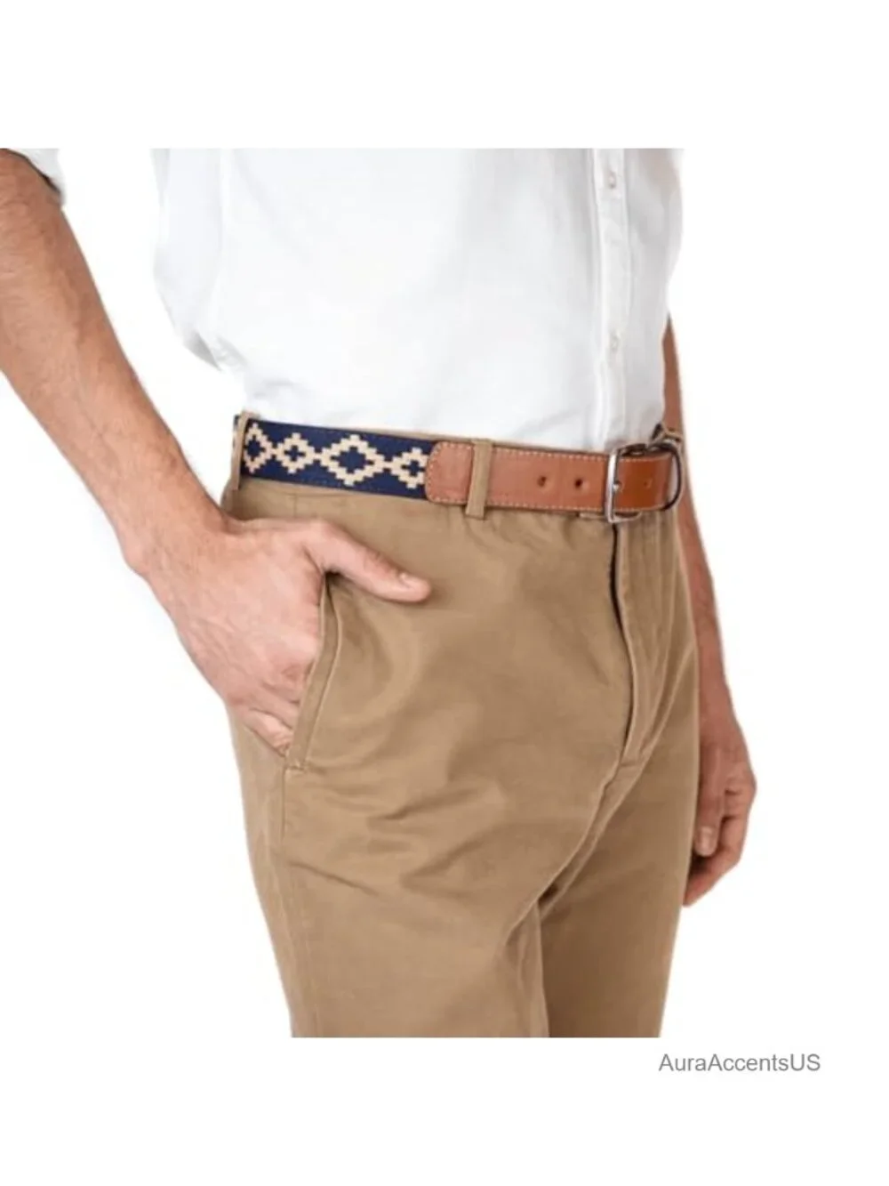 Handmade Woven Leather Golf Belt for Men 1.38in Wide